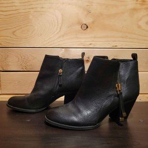 Franco Sarto Black Heeled Almond Toe Double Sided Gold Zipper Diana Bootie